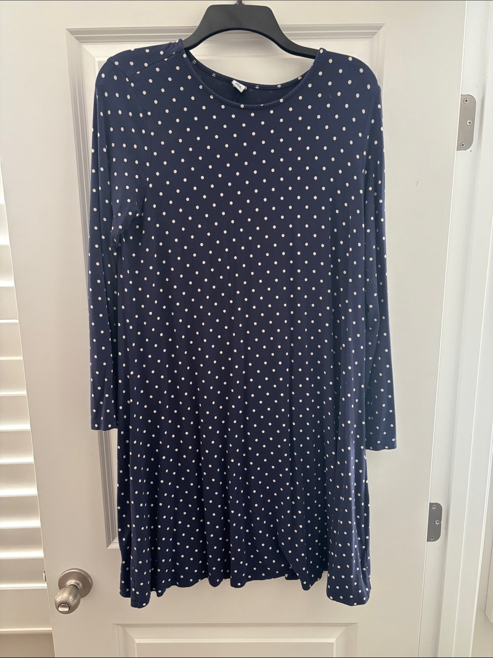 Navy Polka Dot Long-Sleeve Dress